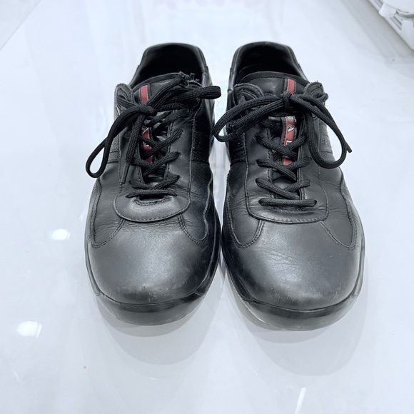 Prada Men's Black Leather Sneakers - Picture 2 of 7